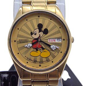 Seiko Mens Watch Qtz 7N43-7A59 Gold Tone Bracelet Starburst Dial Disney Mickey